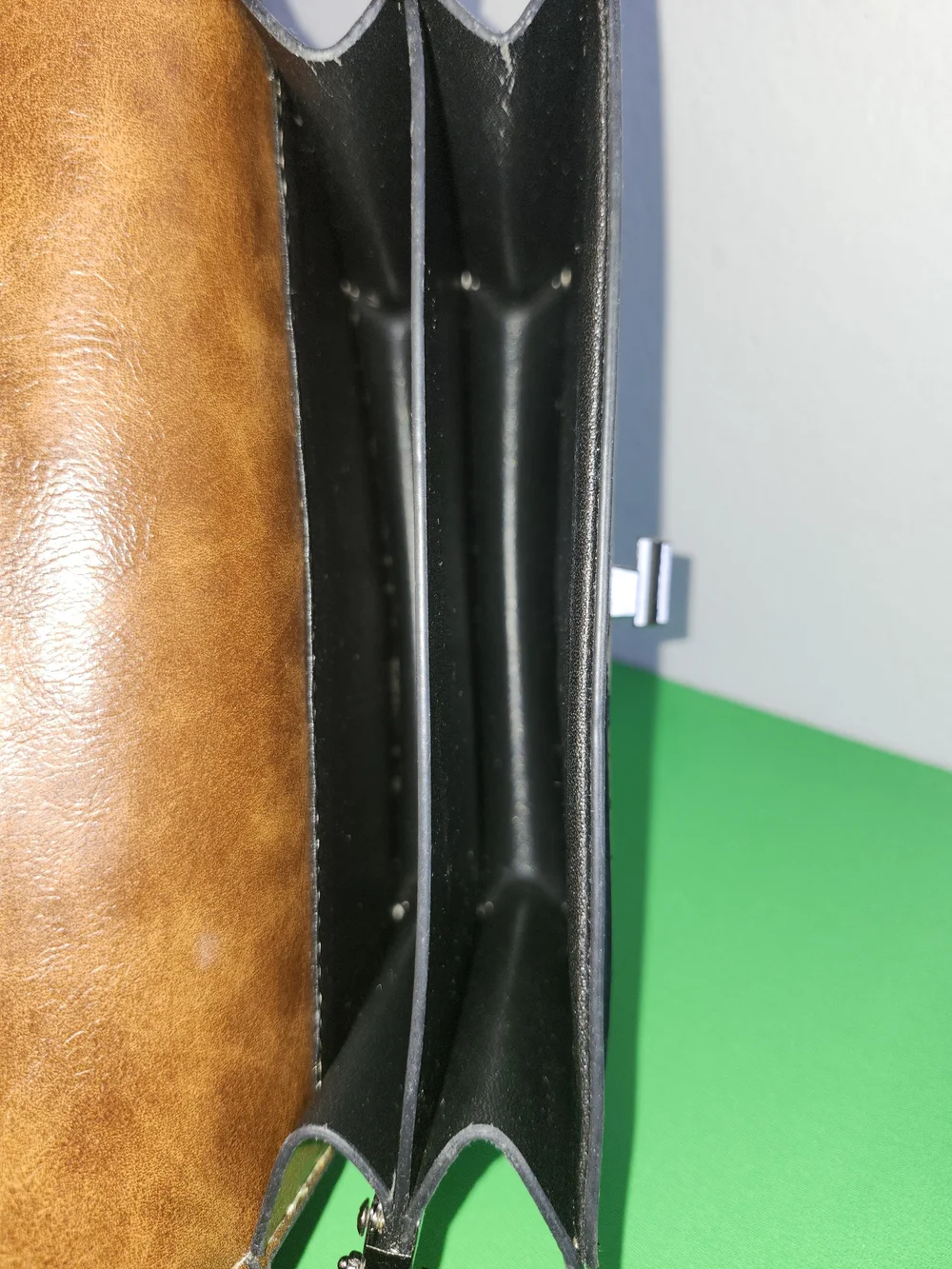 Vintage Faux Leather Mini Square Accordion Handbag Brown (No Strap) Great Shape